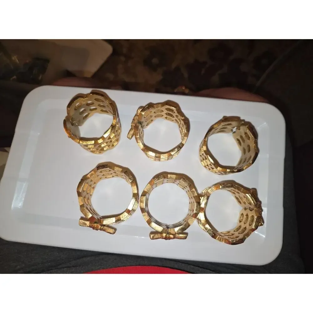 Set of Gold-Tone Honeycomb and Bee Napkin Rings